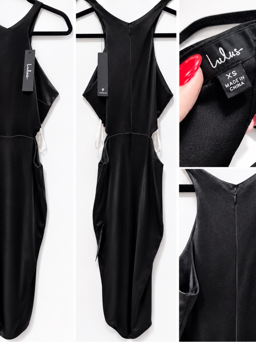 Lulu's Black Satin Cutout Maxi Dress with Side Slit - Picture 6 of 7